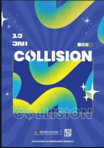 Modern Collision event poster featuring abstract shapes, vibrant colors, and bold typography